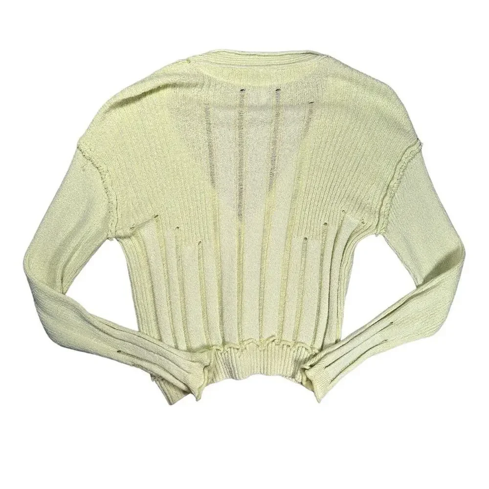 Free People Stevie Distressed Cardigan XS Lime Green Slouchy Cropped Sweater